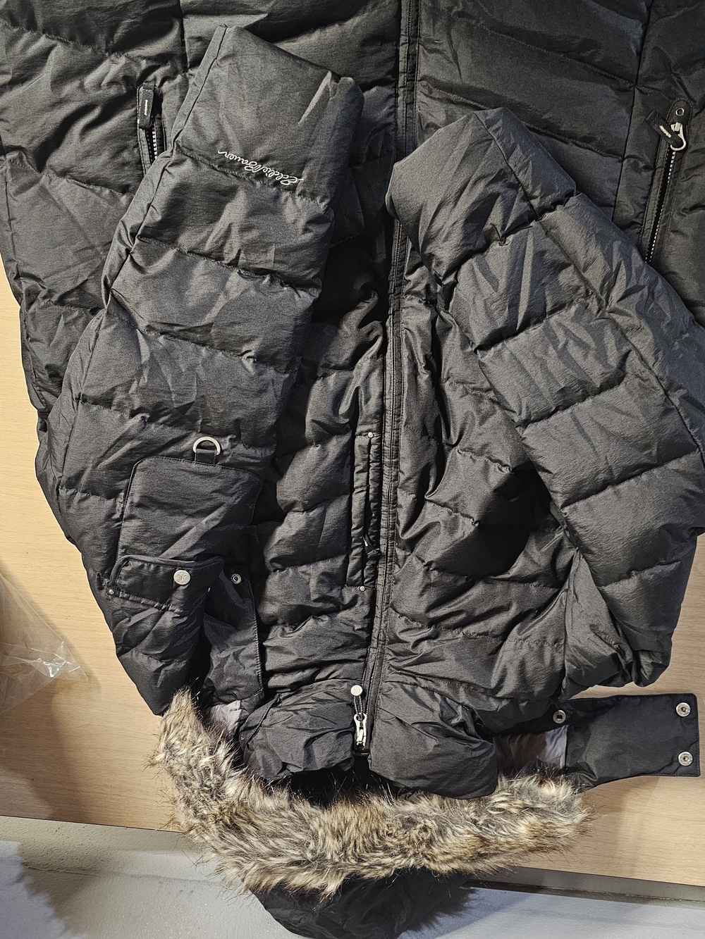 Eddie Bauer Black Quilted Coat with Faux Fur Trimmed Hood